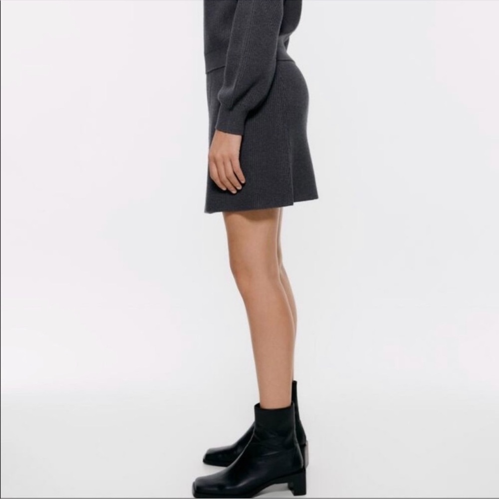 Zara Dark Gray Knit Ribbed Short Mini Skirt NWT - Picture 5 of 11